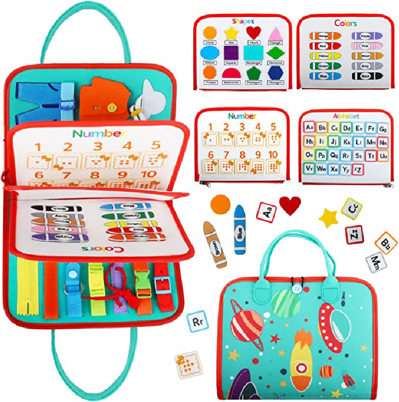 新款毛毡忙碌板幼儿穿衣早教板儿童早教蒙特梭利双层毛毡学习板