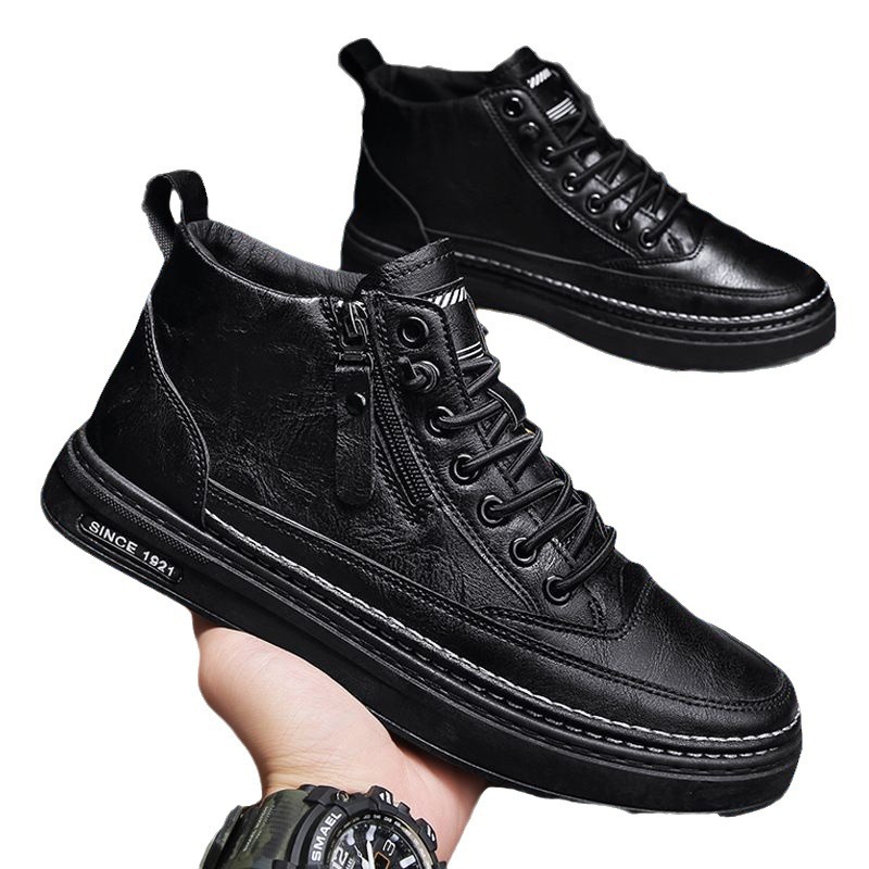 Men's 2024 new winter velvet warm men's height increasing casual leather autumn business work British trendy shoes_voghion.com