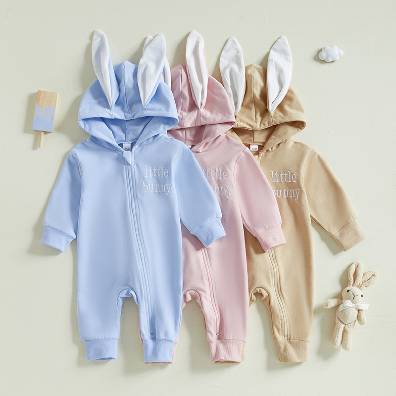 European and American Newborn Baby Clothes Easter Boyfriend Bunny Style Zipper Hooded Crawling Clothes