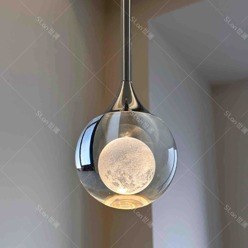 Bedroom Bedside Chandelier, Creative Art Moon-Shaped Small Chandelier, Light Luxury High-End Crystal Pendant Light, Entryway Light