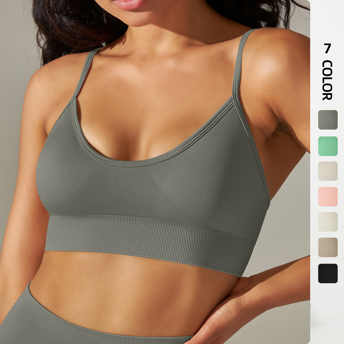 Cruz-frontera europea y americana sin costuras de punto de color sólido belleza espalda Correa ropa interior no anillo de acero corriendo fitness yoga ropa superior