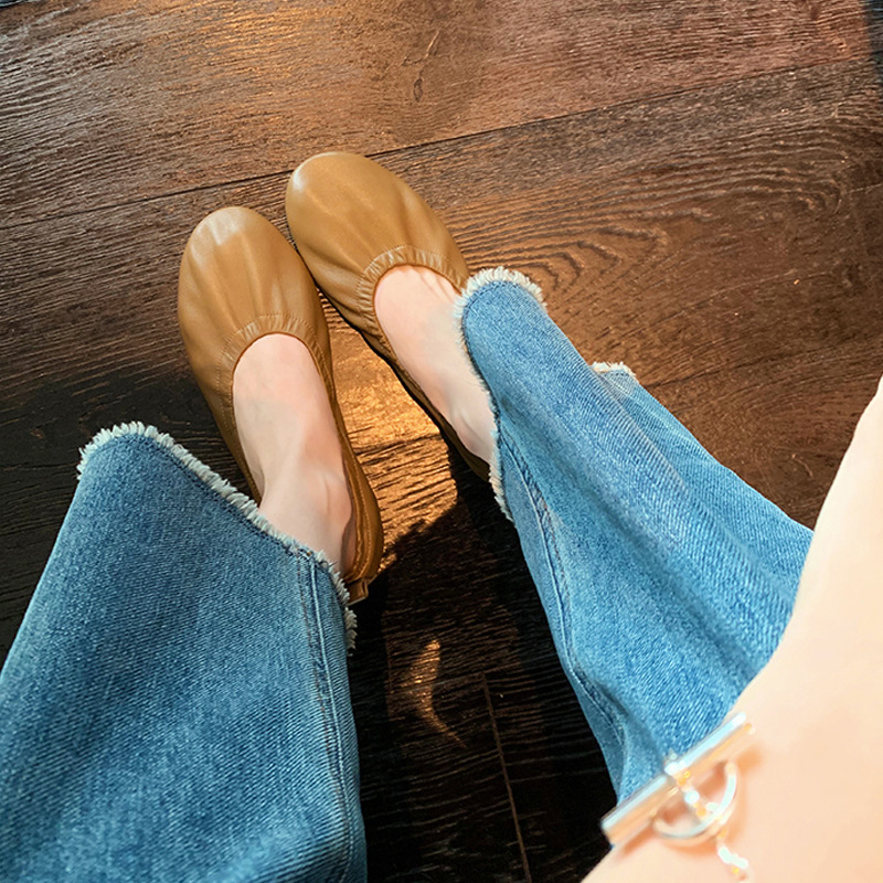 El mismo estilo de la madre de uva estilo francés perezoso punta redonda suave inferior leche zapatos slip-on zapatos planos zapatos de ballet para las mujeres