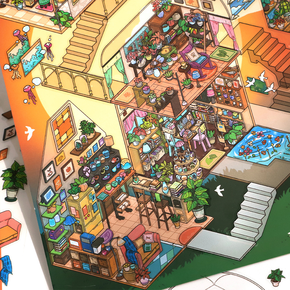 Infeel.Me pegatinas de paisajismo de gran tamaño My Cottage No. 6 pegatinas de escena de decoración de cuentas de mano