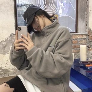 M155 320g polar fleece back collar original size zipper new loose large size sweatshirt for women