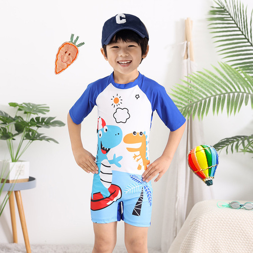 Summer Kids Swimwear for Boys Toddlers Little Boys One-piece Cute Baby Sun Protection Swimwear Swim Trunks Set from Korea