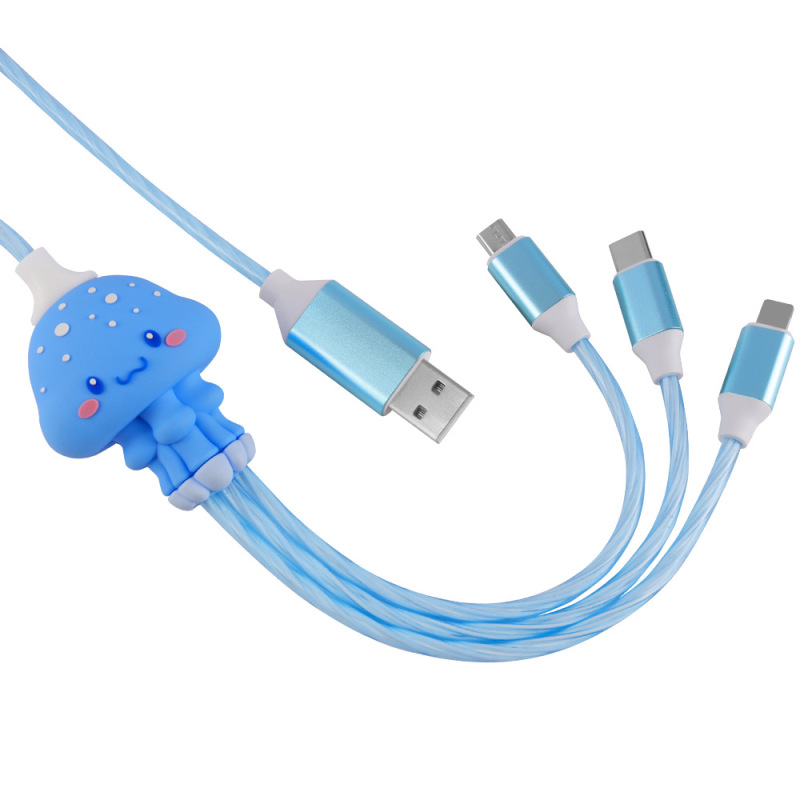 クロスボーダー発光データ線グラデーション色海鮮動物かわいい発光データ線3合1led車載充電線|undefined