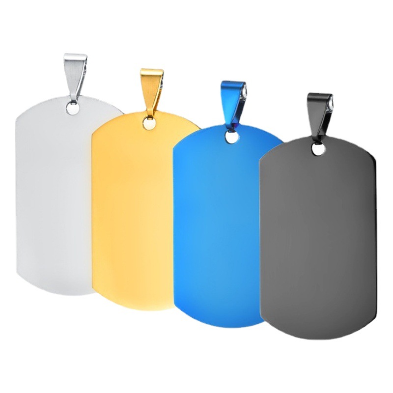 Etiquetas militares europeas y americanas de oro, plata y acero inoxidable negro, etiquetas al por mayor, etiquetas grabadas con láser, etiquetas para perros, material en blanco, collar, colgante de acero de titanio