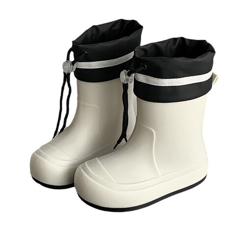 Summer Cute Kids Rain Boots with Drawstring Outdoor School Student Water Shoes Casual Water Play Anti-Slip Mid-Calf Parent-Child Rain Boots