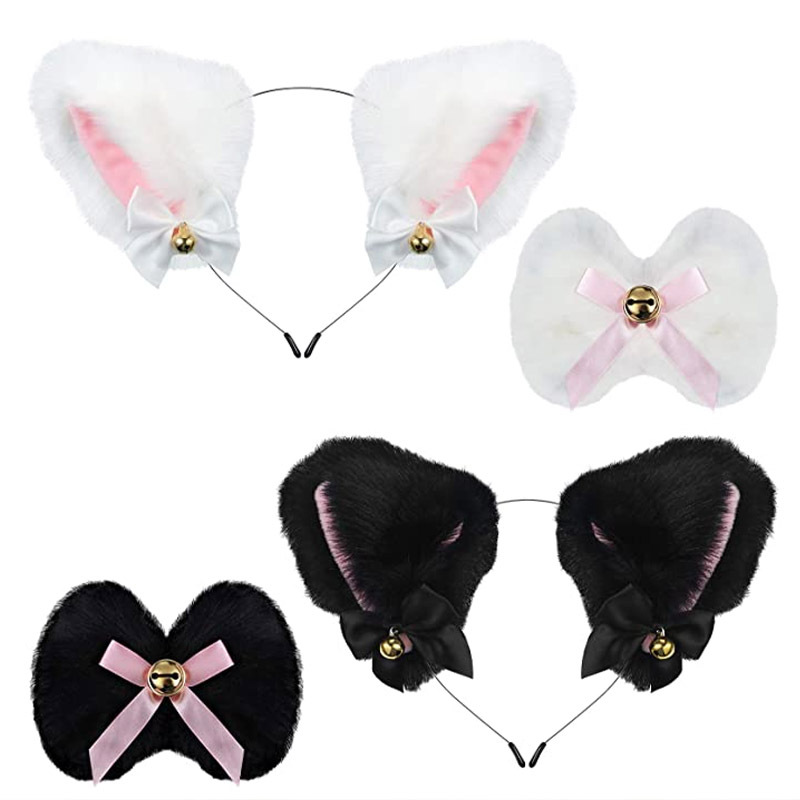 Amazon Selling lovely Plush Small bell bow Lolita Headdress Fox Accessories Orecchiette Hair hoop