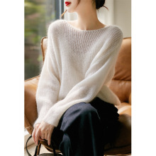 法式落肩软糯马海毛毛衣女2025春季新款感宽松慵懒针织衫上衣