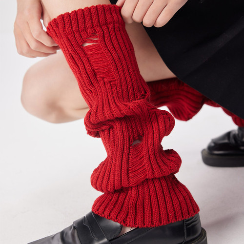 New benmingnian red pile socks for women in autumn and winter, warm and fashionable long leg covers y2k high calf socks