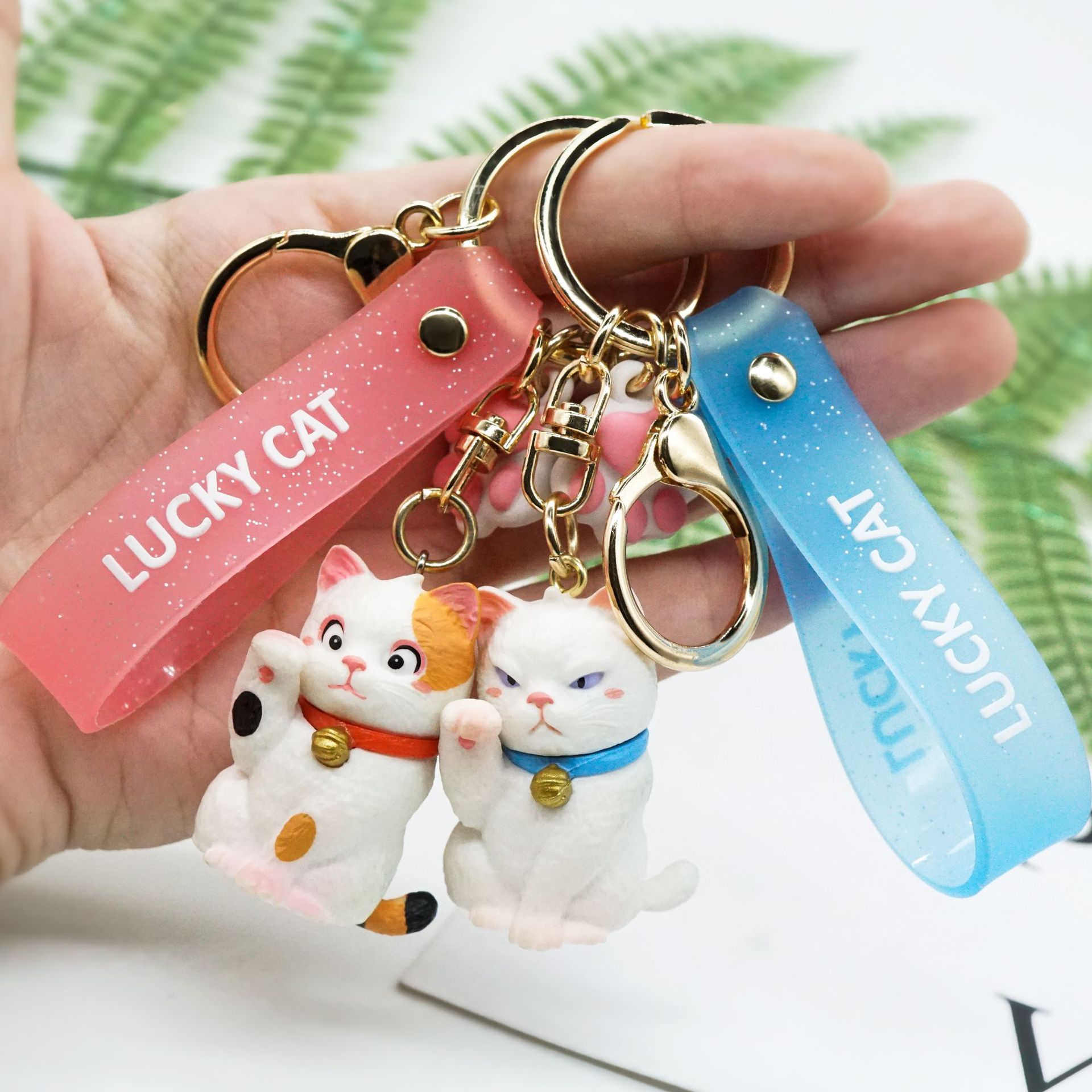招财猫吊绳款钥匙扣 可爱卡通挂饰钥匙挂件书包创意汽车钥匙扣