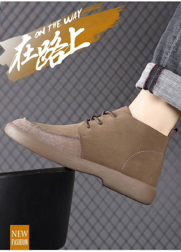 Bốt Martin nam da thật cổ cao đế mềm gót thấp — kaki, nâu chi tiết 2