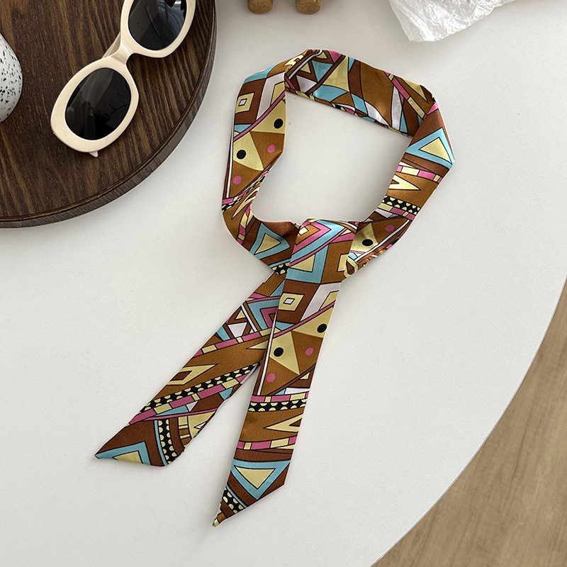 Pañuelo de seda, tira larga, sentido de alta gama, nuevo pañuelo de seda de imitación, pañuelo en la cabeza, cinturón para el cabello, bolso para el cabello atado, cinturón decorativo con serpentina