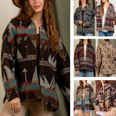 Explosion models in Europe and America 2024eBay Amazon Autumn and winter new pattern New products Women's wear Loose Long sleeve Retro coat Jacket