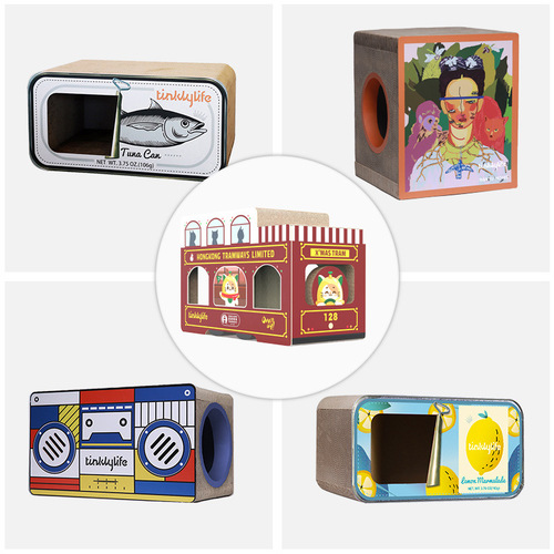 Tinklylife Collection Cat Scratching Board Corrugated Cat House Canned Fish Tram Radio Artist Donuts