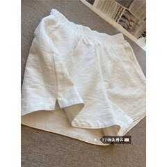 夏用の女性用の白いスリット入り通気性ショーツ、薄くてゆったり、小柄な人向けのAライン痩身カジュアルワイドレッグスポーツパンツ