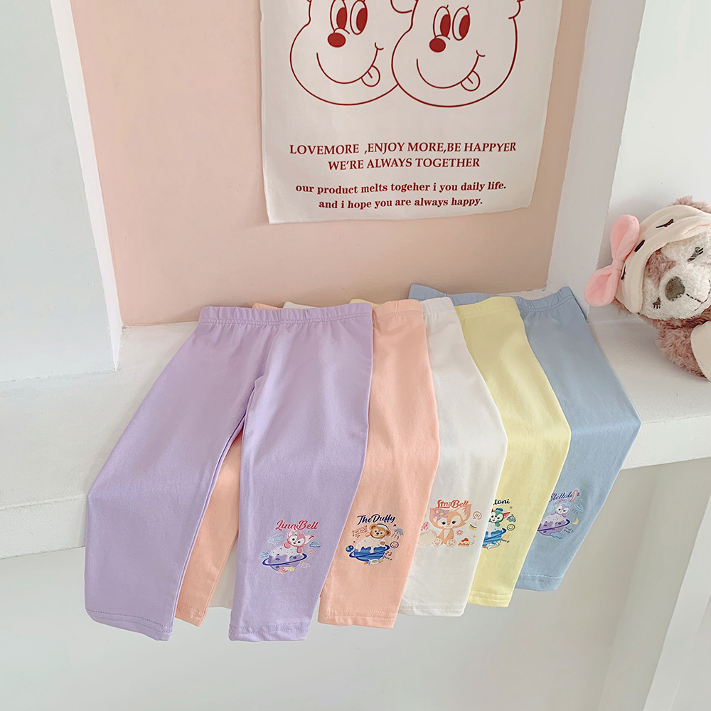 Las niñas impresas polainas ropa exterior delgada 2023 primavera y verano nuevos pantalones cortos de dibujos animados aodale algodón pantalones del todo-fósforo
