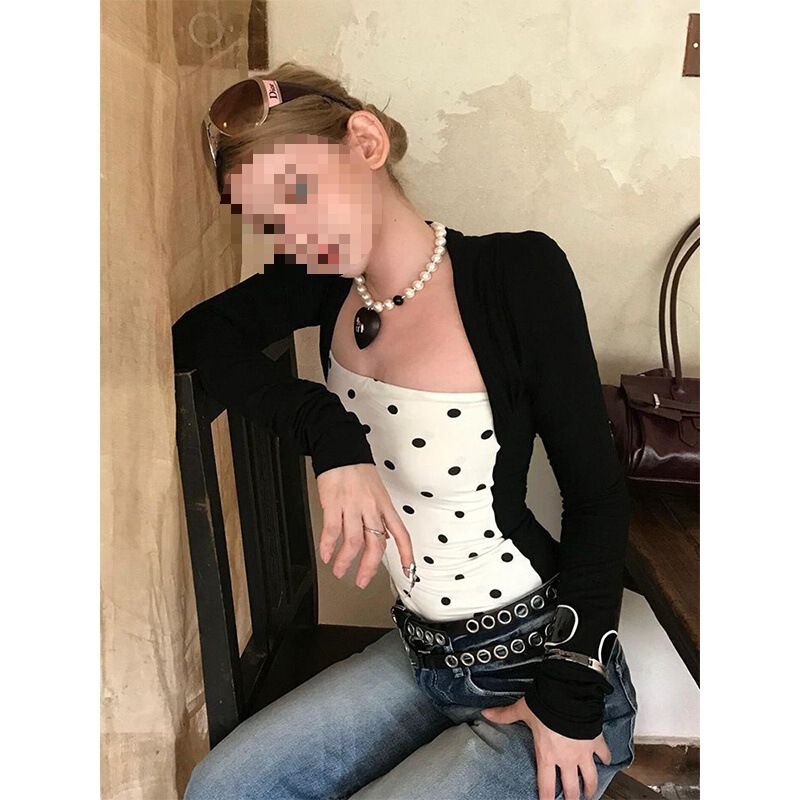 40 Pieces of 260g Customizable 1*1 Pure Desire Style Printed Splicing Niche Fake Two-Piece Long-Sleeve T-Shirt Tops for Women