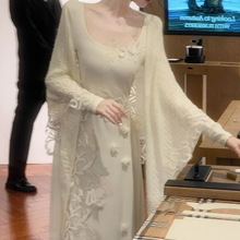 新款【京洛佳人】秋冬加厚德绒立体花朵温柔白月光长袖连衣裙套装