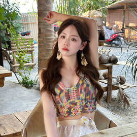 辣妹彩色吊带背心女内搭2023新款高级感度假风纯欲内搭短款上衣女