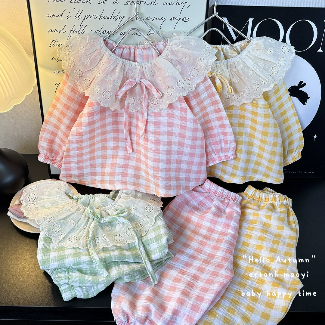 Девушки облачный хлопковый набор домашней одежды милый свежий кукольный воротник летняя свободная тонкая детская пижама из двух частей