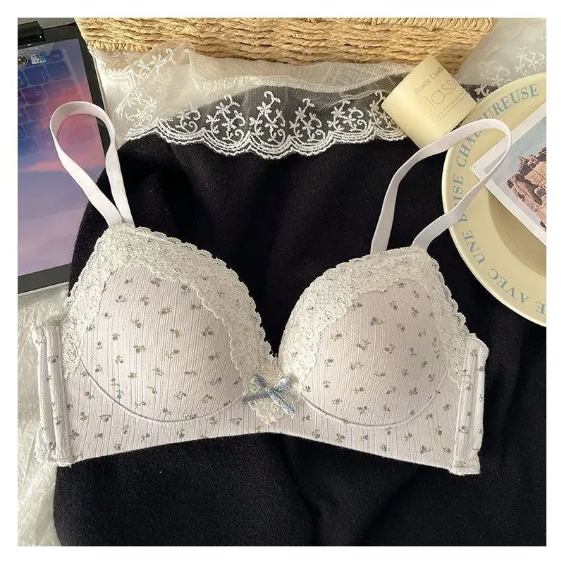 内衣女收副乳聚拢小胸薄款纯欲小碎花日系甜美透气蕾丝防下垂文胸|undefined