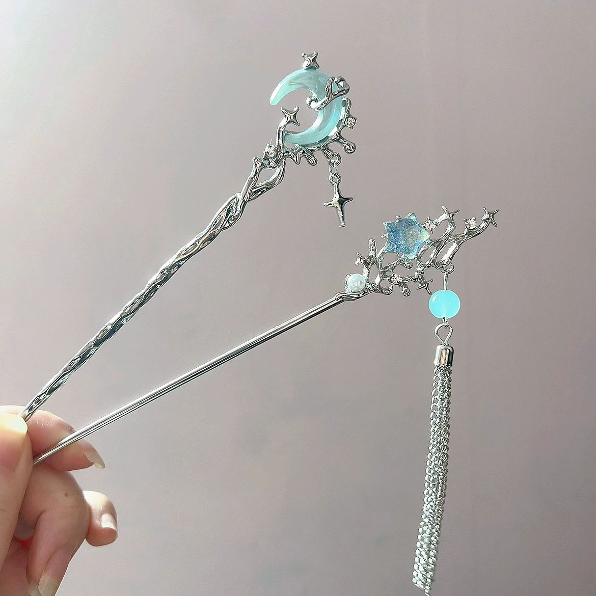 Metal modern Chinese hairpin, hairgrip, hair accessory, moonstone, Chinese style, simple and elegant design, high-quality style