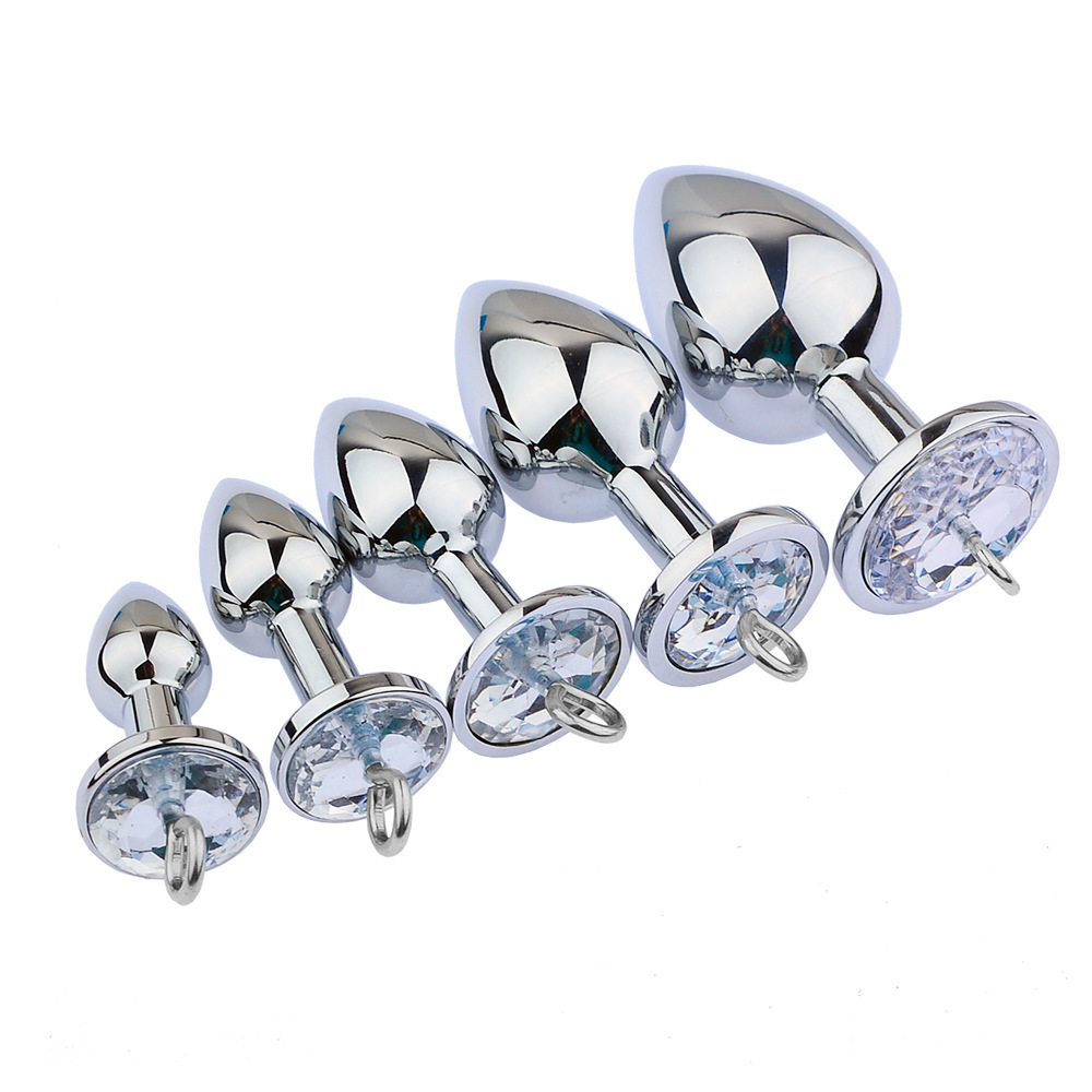 Metal Anal Plug with Diamond-Studded Pull Ring, Silver Aluminum Alloy, Wearable Design — detail image 23