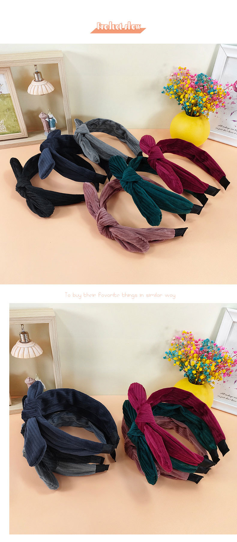 New Striped Flannel Rabbit Ears Headband Simple Hairpin Bow Hair Accessories display picture 4