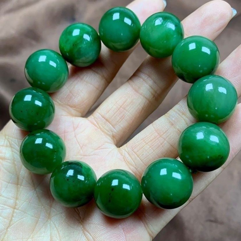Vòng tay ngọc bích Hetian tự nhiên 18mm phong thủy chi tiết 4