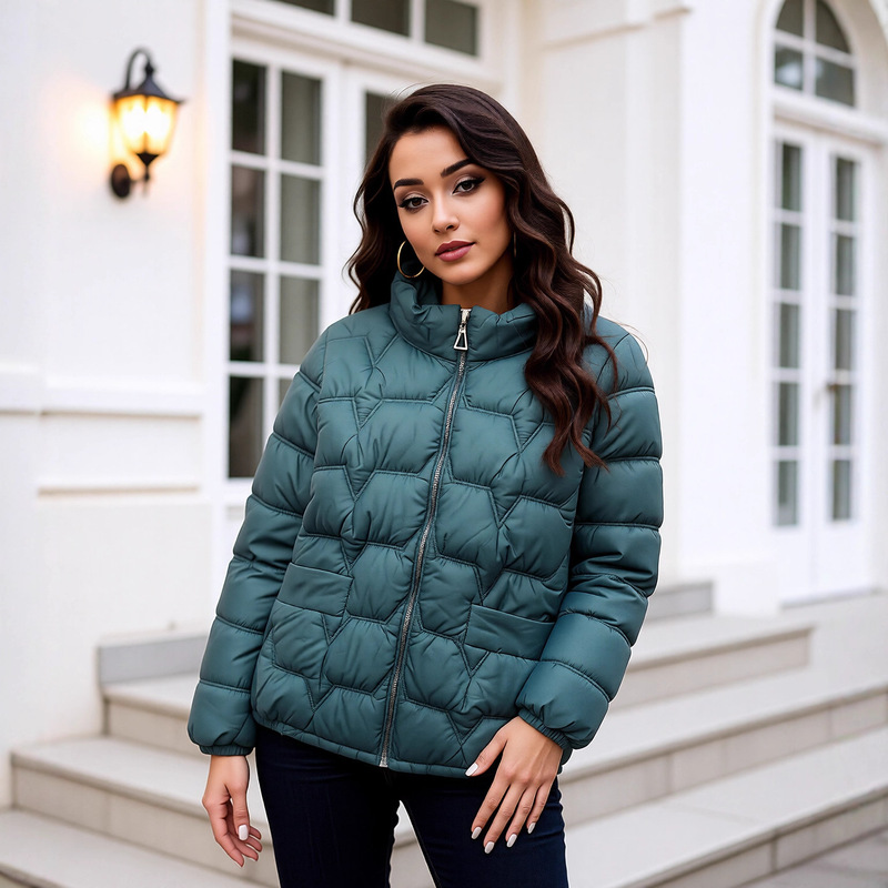 Down Jacket Women Short Zipper Padded Warm Quilted Jacket Winter Coat