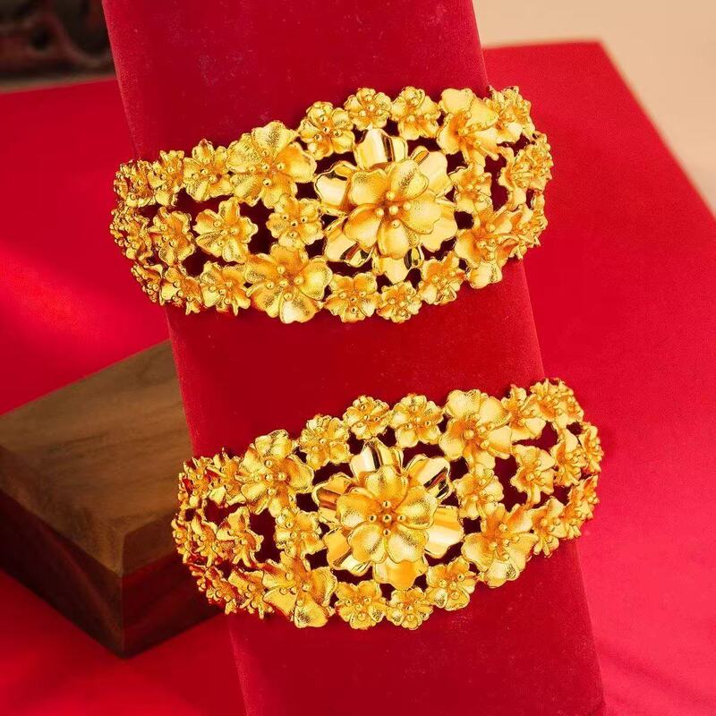 New Chinese Style Wedding Three Gold Flower Bracelet Women's Fashion Versatile Bracelet Bracelet Bridal Wedding Jewelry New Chinese Style Wedding Three Gold Flower Bracelet Women's Fashion Versatile Bracelet Bracelet Bridal Wedding Jewelry