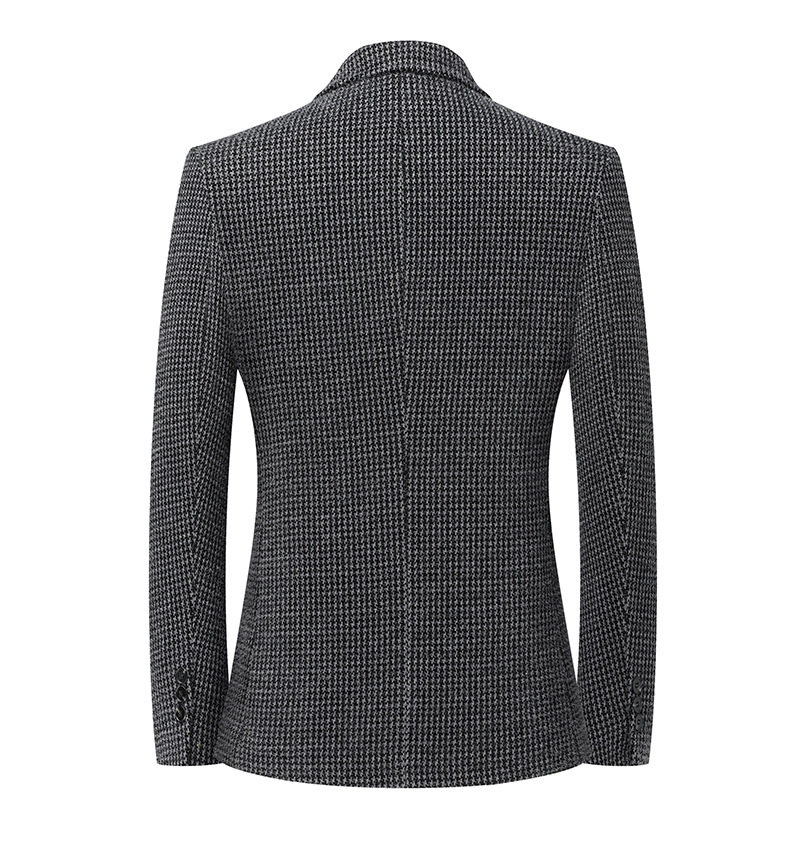 Áo vest nam dáng ôm họa tiết chữ nhật nhỏ, vải co giãn dày, không cần ủi, tay dài — Ca rô Houndstooth xám nhạt, Ca rô Houndstooth Đen Xám chi tiết 16