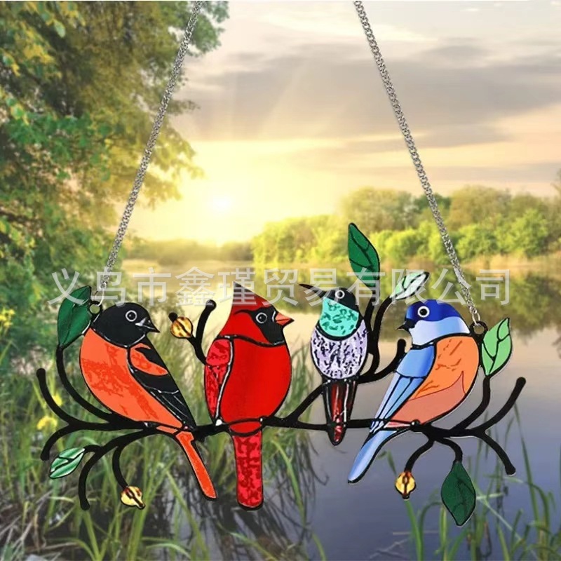 Transfronterizos nuevos pájaros de Navidad atrapador de luz acrílico hogar jardín al aire libre patio decoración colgante colgante image 2