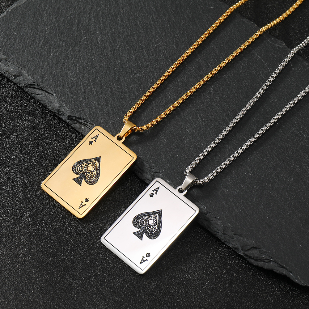 Stainless jewelry, personalized, fashionable, versatile, corrosion-resistant, oil smeared spade A playing card, titanium_voghion.com