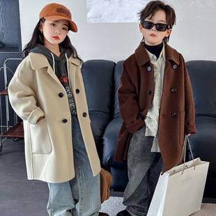 Children's clothing eight season new western style children's double-sided woolen coat boys and girls Korean style mid-length autumn and winter woolen coat