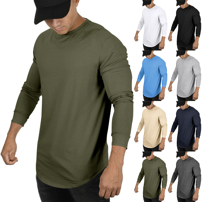 Autumn/Winter Men's 2024 Long sleeved Casual Round Neck Solid Color Top with Bottom T-shirt_senzul.com