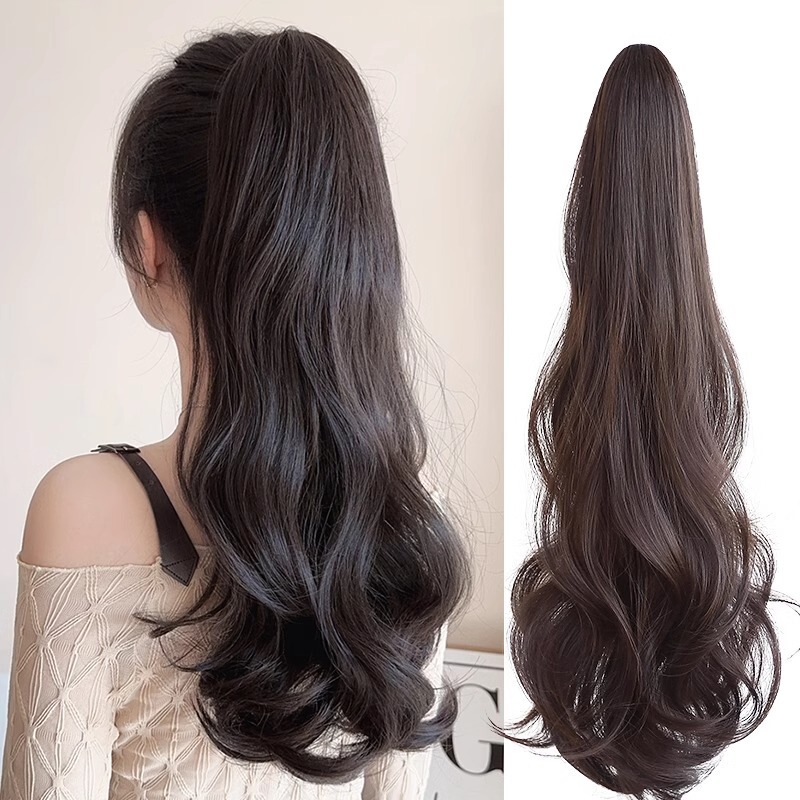 Ponytail Synthetic Hair Bun Clip for Women, Natural Big Waves, Trendy Influencer Wig, Model Head Wig