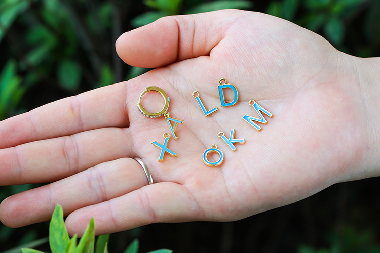 Earrings Classification Housewarming, Anniversary, Business, Wedding, Travel, Birthday, Festival Occasion Wholesale Jewelry Blue 26 English Alphabet Copper Earrings Nihaojewelry