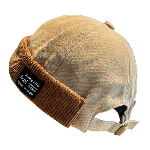 Corduroy Brimless Round Cap for Girls, Japanese Street Hip-Hop Trendy Gentleman Landlord Hat New Fashion Retro Brand Hat for Men