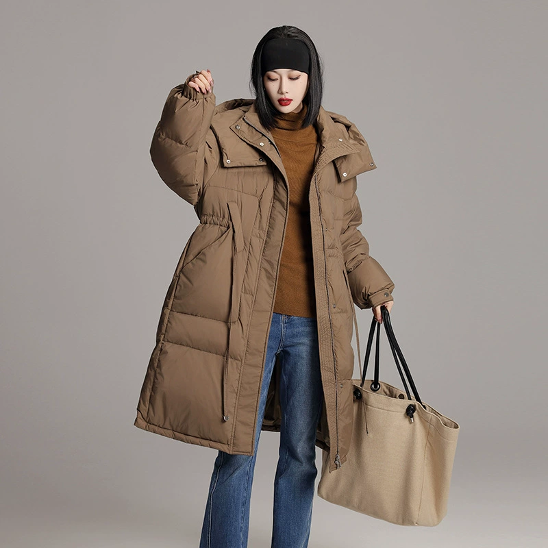 Velvet winter down jacket, duck down, hooded maxi length, oversized, increased thickness