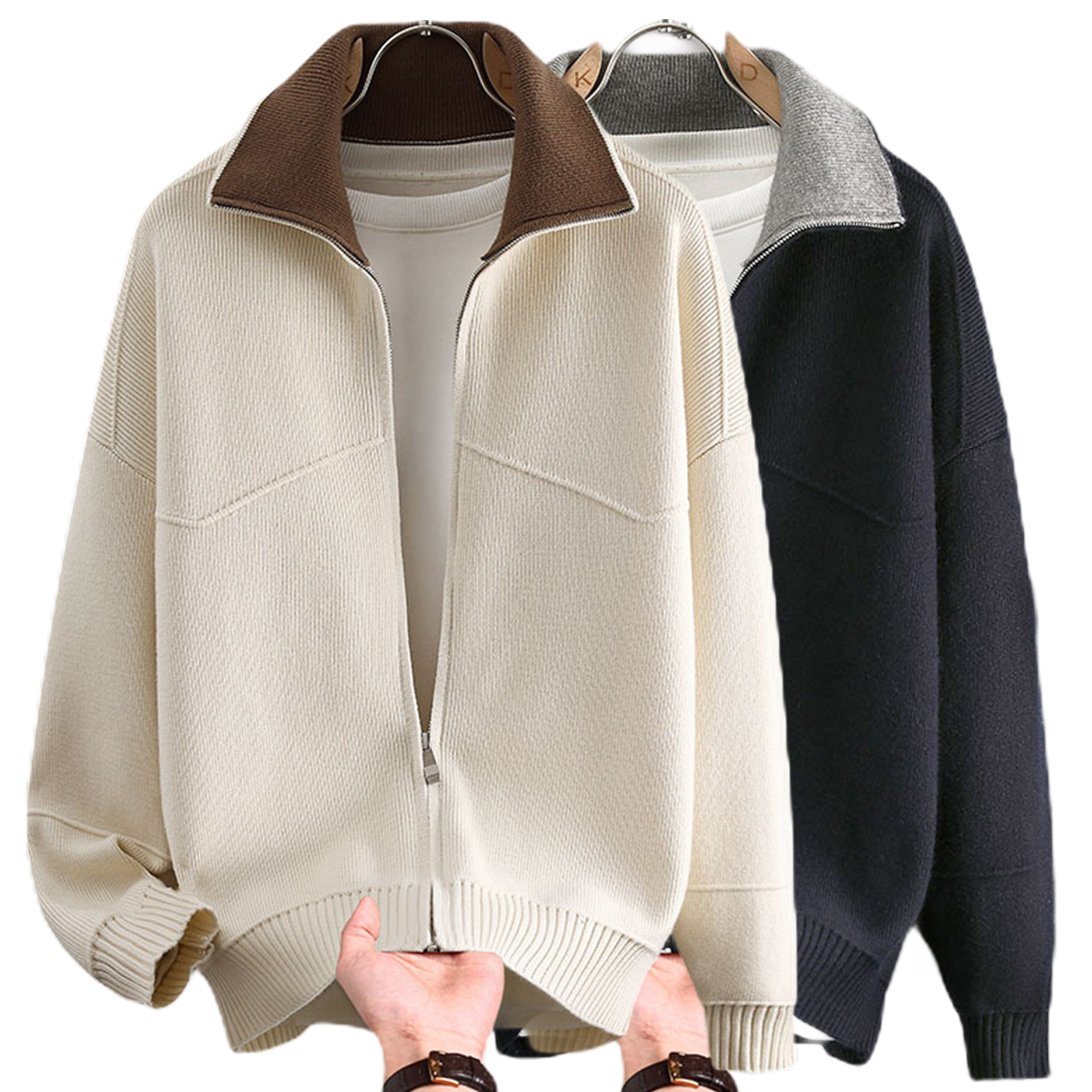 Explosiones transfronterizas europeas camisas de punto de tamaño grande suéter hombre polo camisa con la solapa cardigan chaqueta de negocios fábrica de tendencia mayorista