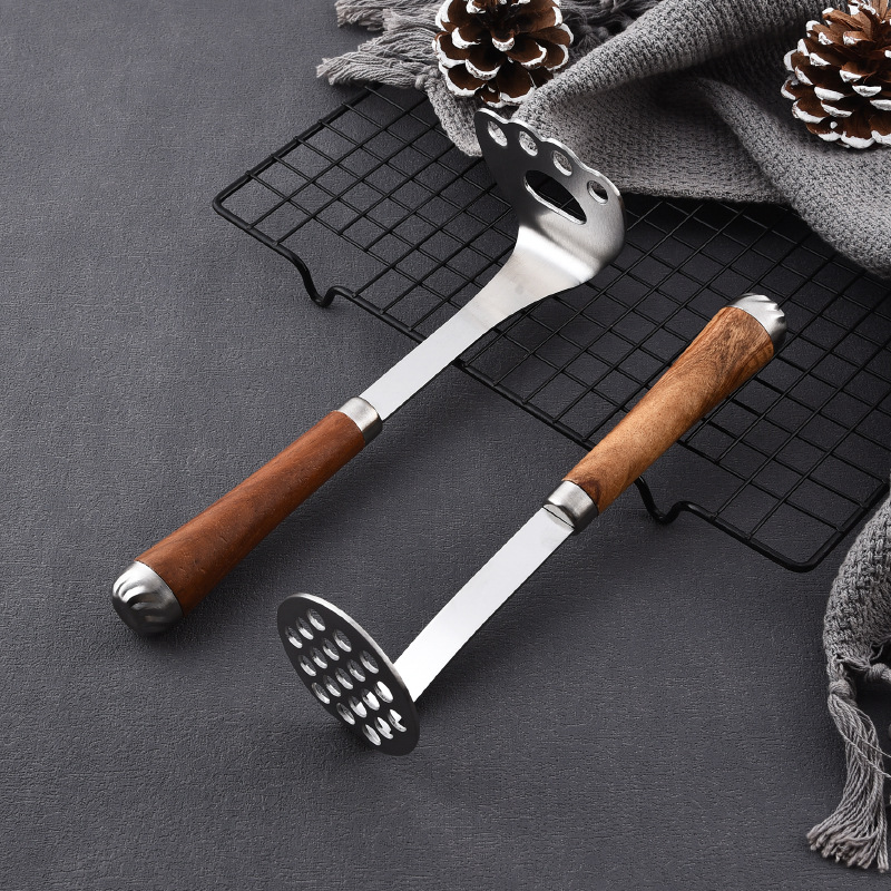 304 Stainless Steel Rosewood Handle Potato Masher Baby Food Supplement Masher Press Household Auxiliary Tool