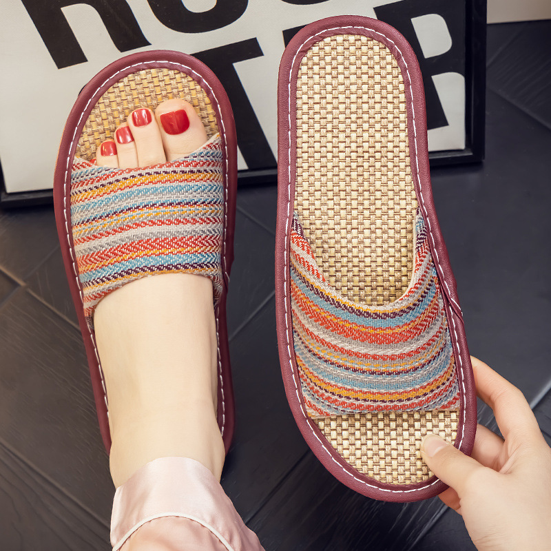 Japanese Style Linen Slippers Women's Summer Fashion Couple Home Indoor Household Non-Slip Fabric Slippers Men's Summer