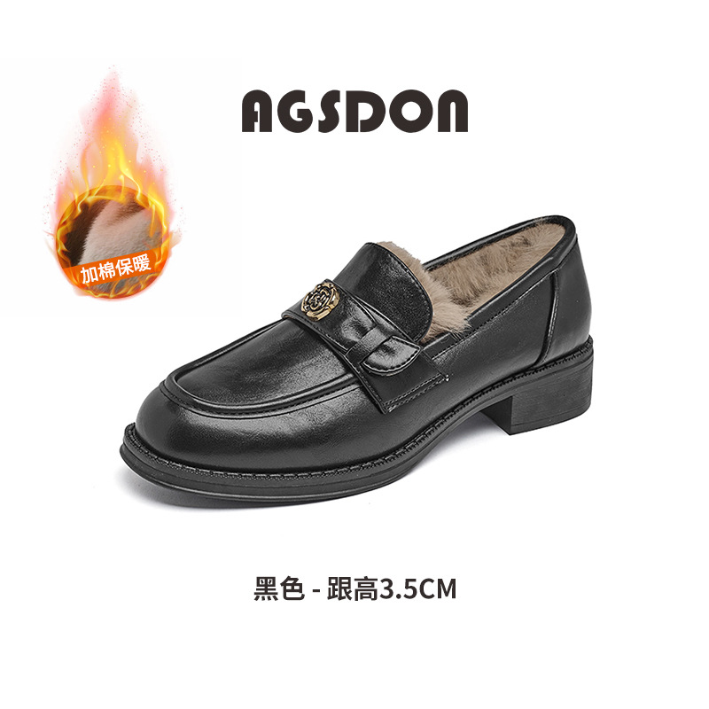 Zapatos antiguos Lion Denlefour para mujeres 2025 nuevo otoño y invierno con suela gruesa de veludo estilo británico retro negro zapatos de cuero comerciales pequeños