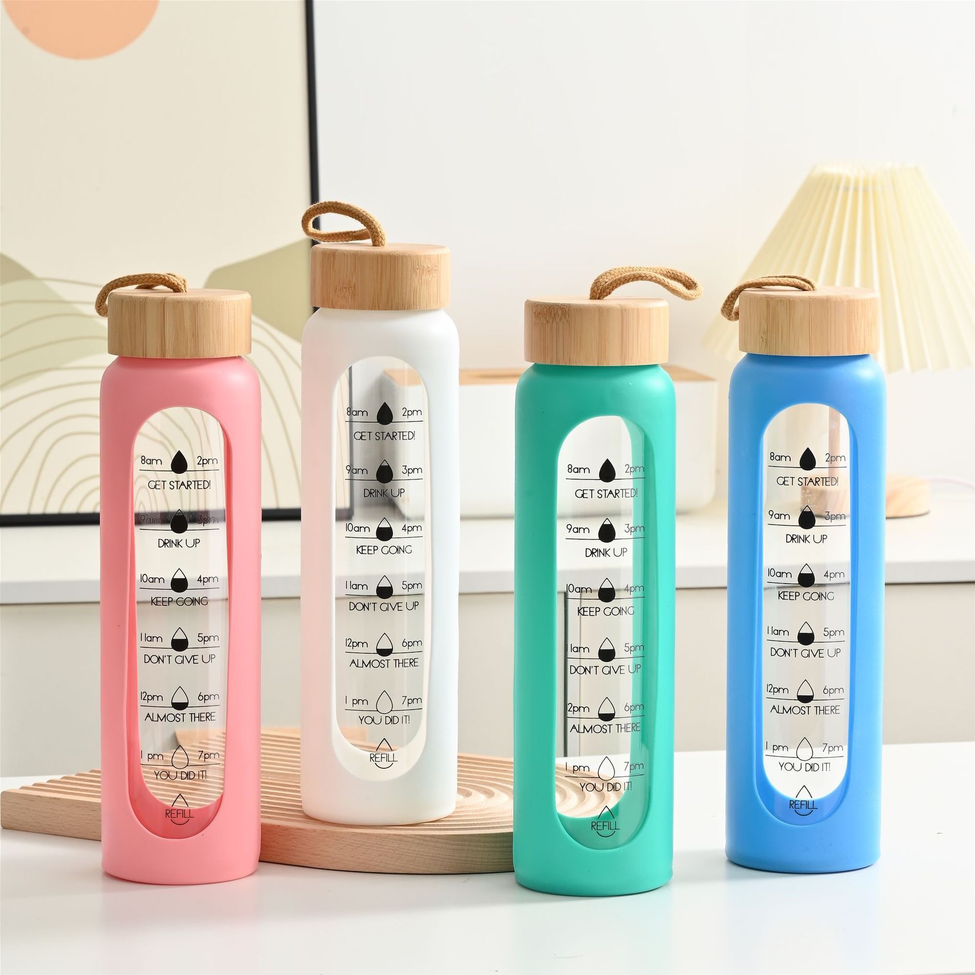 Botella de agua de vidrio portátil de gran capacidad, copa de agua de vidrio de borosilicato resistente a altas temperaturas de una sola capa, una pequeña cantidad de personalización