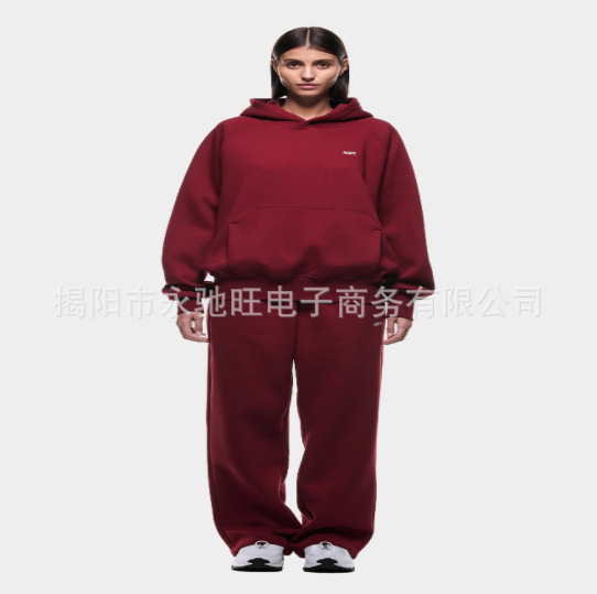 新款跨境春季欧美新款印花运动套装男女同款连帽卫衣阔腿裤套装|undefined