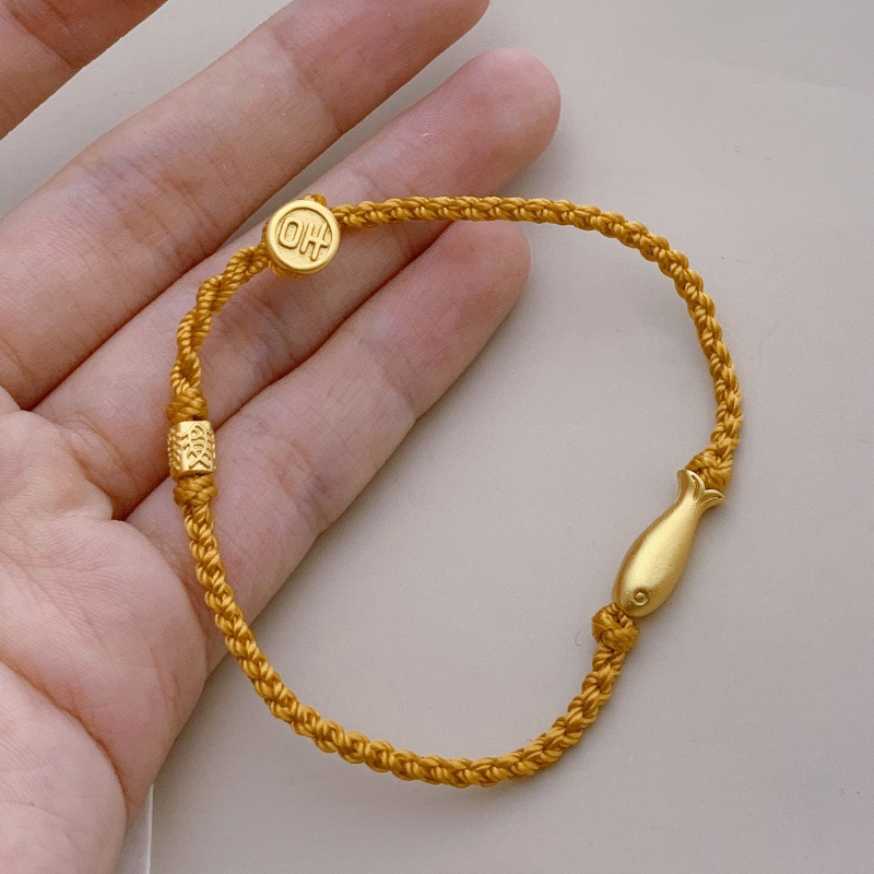Small Yellow croaker Koi Good Luck Hand Rope Women's Wealth Gathering Hand-woven Light Luxury Year-after-year Coin Vintage All-match Bracelet