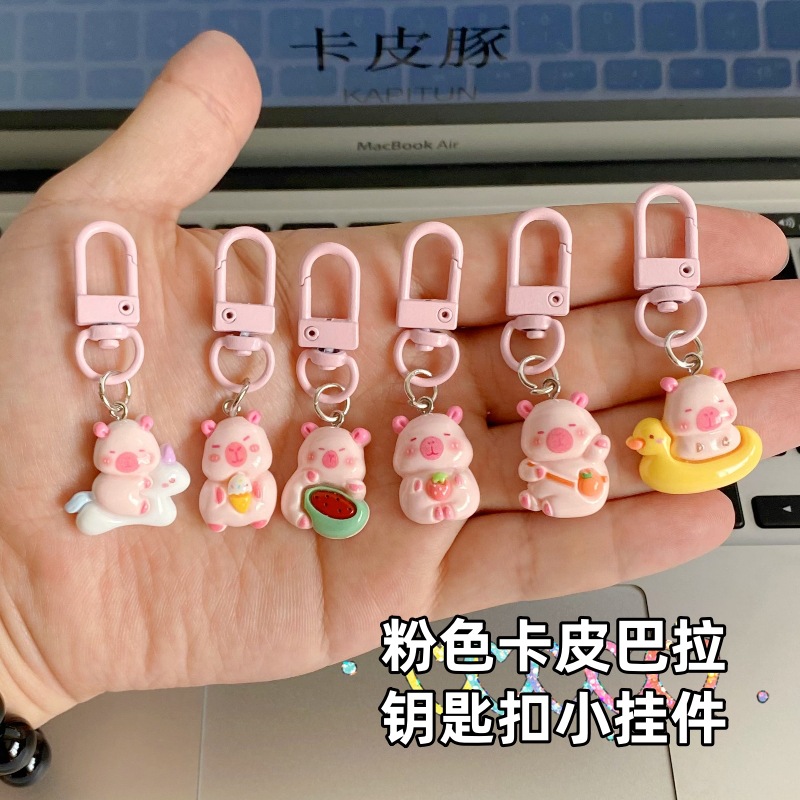 Pink Capibara Resin Keychain Capybara School Bag Pendant Couple Best Friend Gift Pendant Car Key